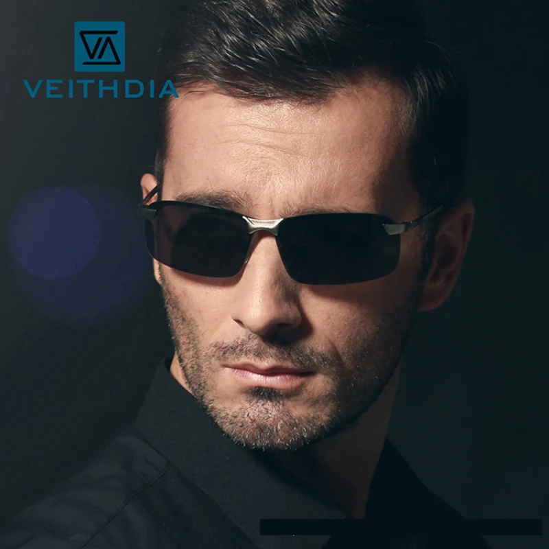 Мужские солнцезащитные очки без оправы Veithdia дизайнерские поляризационные для