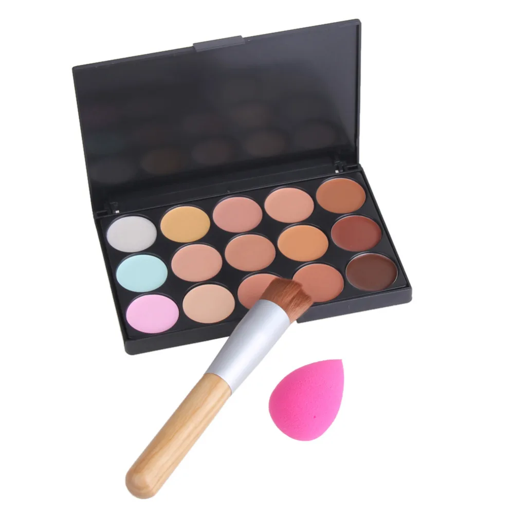

15 Colors Contour Concealer Palette Makeup Cream Corrector + Sponge Puff + Powder Brush proofreader for face