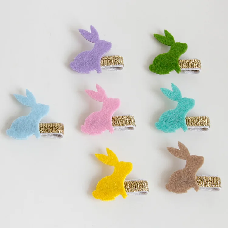 

Boutique 20pcs/7C Fashion Cute Felt Rabbit Girls Hairpins Solid Kawaii Glitter Bunny Animal Hair Clips Headwear Accessories