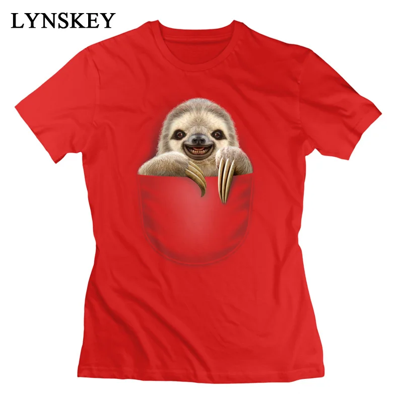 LYNSKEY T-Shirt Short Sleeve Funny Funky POCKET SLOTH O Neck 100% Cotton Student Summer Fall Tops Shirts Funny Clothing Shirt white