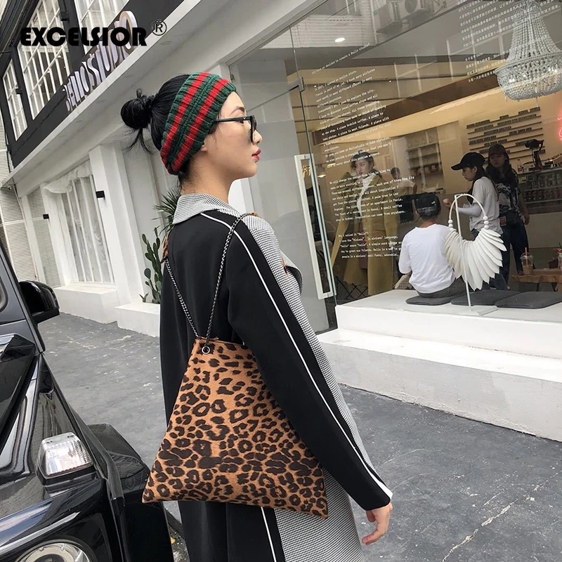 

EXCELSIOR New High Quality Female Handbag Leopard Print Flannel Bag Luxury Cross Body Lady's Bags Designer Bolsos Mujer G2064