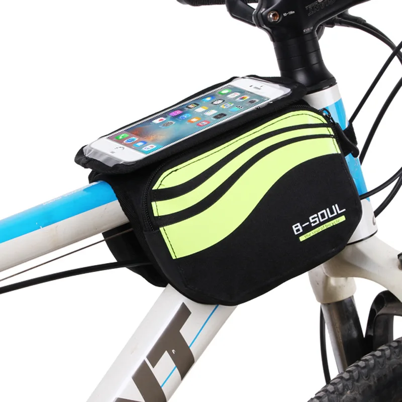 

B-SOUL 5.7Inch Waterproof Touch Screen Bicycle Phone Bag Mountain Bike Front Frame Saddle Bag Cycling Pannier With Double Pouch