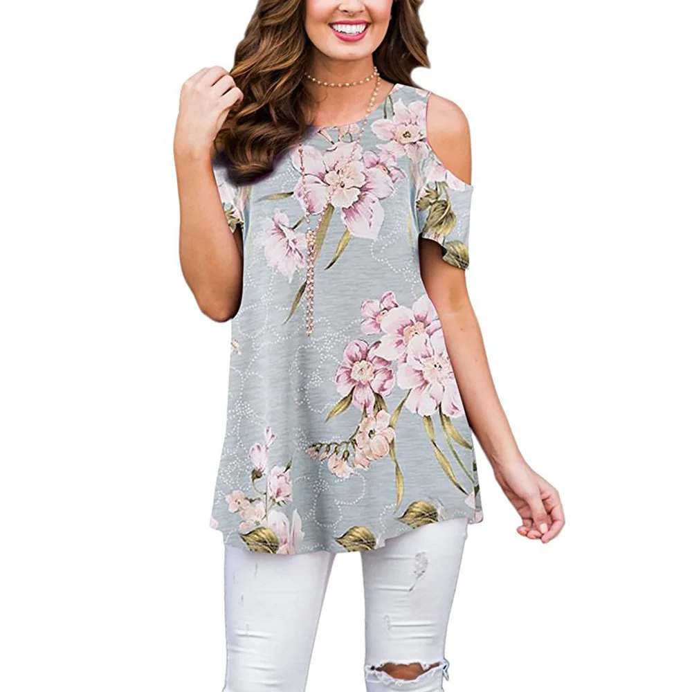 

Womens Summer Tops Tee Shirts Casual Half Sleeve Printed Off Shoulder T-shirt 2019 Cotton Tshirt Women Clothes Poleras De Mujer