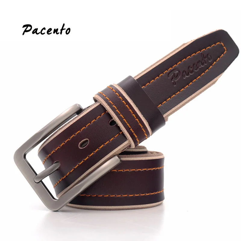 PACENTO Men's Genuine Leather Strap Male Designer Italian Cowskin Belts