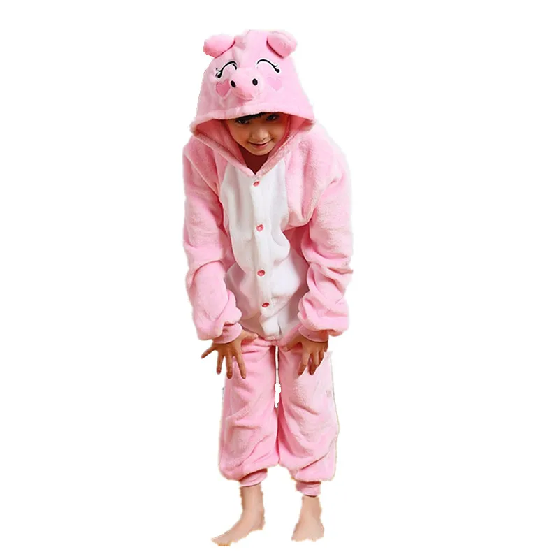 Children's Pink Pig Flannel Kigurumi Kids Onesies Pajamas Cosplay Costume For Halloween Carnival New Year Party