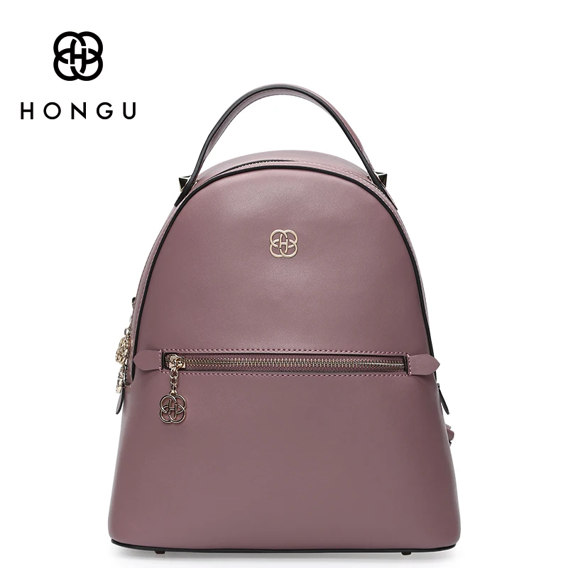 

HONGU Women Small Backpacks Vintage American Solid Pattern Split Leather Woman Bags Daily Pack Preppy Style Quality School Girl
