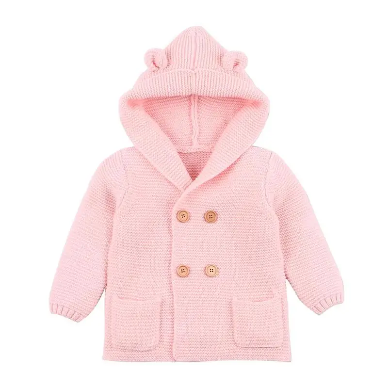 Вязаный кардиган для маленьких мальчиков возрастом от 3 до 24 месяцев, зимние однотонные свитера пальто с капюшоном и длинными рукавами, куртка кардиган для девочек, кардиган для девочек - Цвет: Черный
