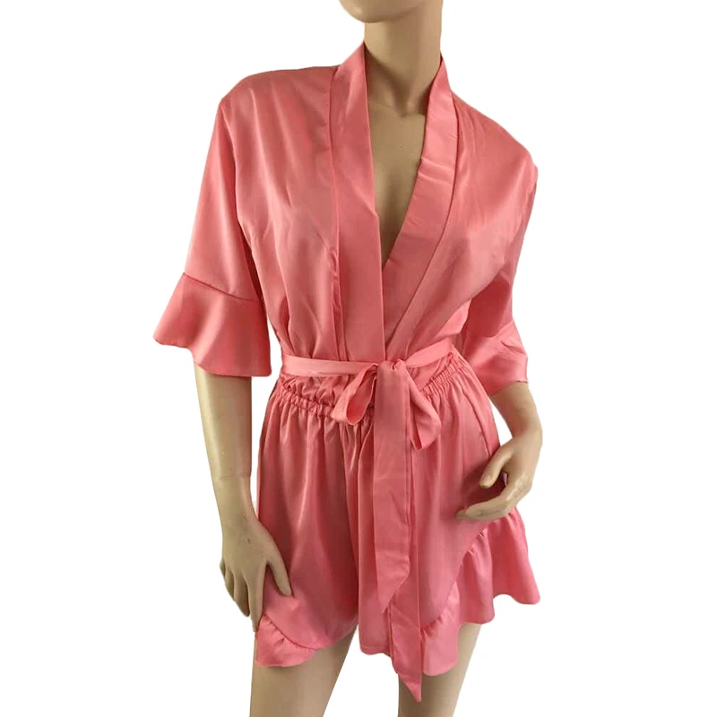 Горячая Распродажа летние женские Комбинезоны элегантный глубокий v-образный вырез розовый шелковый атлас Повседневный пляжный игровой костюм спортивный костюм комбинезон