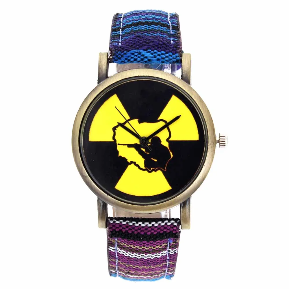 Hunting Variant Game Military Hobby Nuclear Radiation Marker Fashion Men Women Stripes Canvas Band Sport Analog Quartz Watch