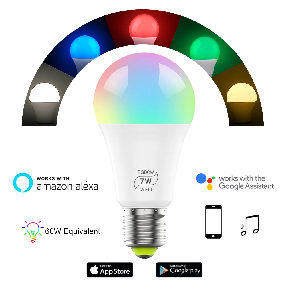 Умная wi-fi-лампочка 6,5 Вт RGB Волшебная осветительная лампа, лампа для пробуждения, совместимая с alexa и Google dropshiper Assistant
