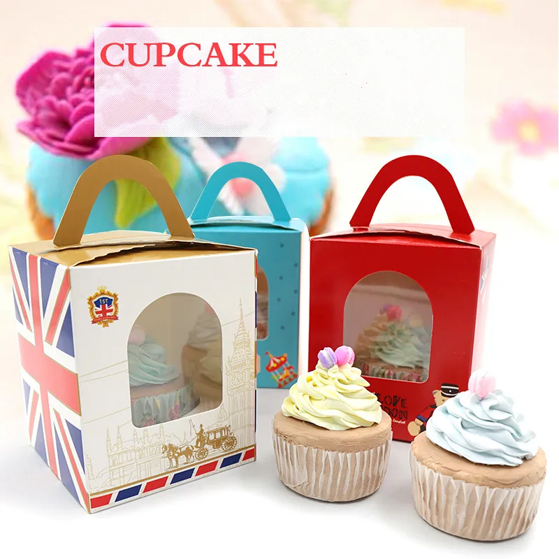 

20PCS 9.5cm*9.5cm*15.5cm Single Cupcake Muffin Packaging Box Cupcake Box with handle and See through window