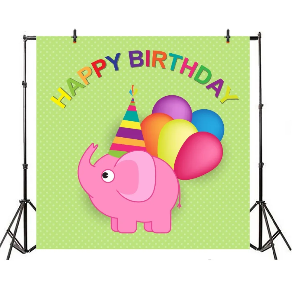 Laeacco Baby Newborn Colorful Balloons Happy Birthday Elephant Cartoon Photo Backgrounds Photo Backdrops Photocall Photo Studio