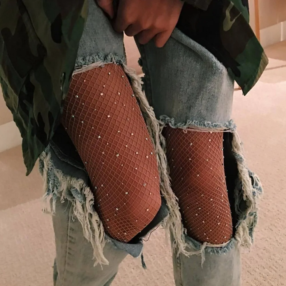 

2019 Sexy Women's Diamond Fishnet Tights Mesh Pantyhose Multicolor Rhinestone Nylons Shiny Pantyhose Hosiery Fish Net