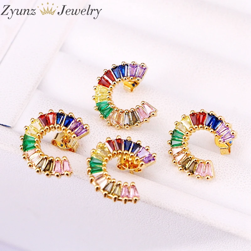 5 пар, позолоченные серьги-гвоздики Блестящий Дизайн Радужный цирконий CZ микро проложить C Форма Ювелирные Серьги Кристалл для женщин леди