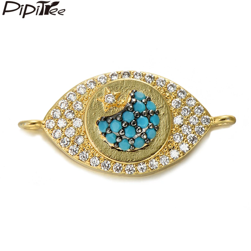 

Pipitree Oval Shape DIY Charm Beads for Jewelry Making Copper Cubic Zircon Moom and Star Charms Bracelet Connector Accessories