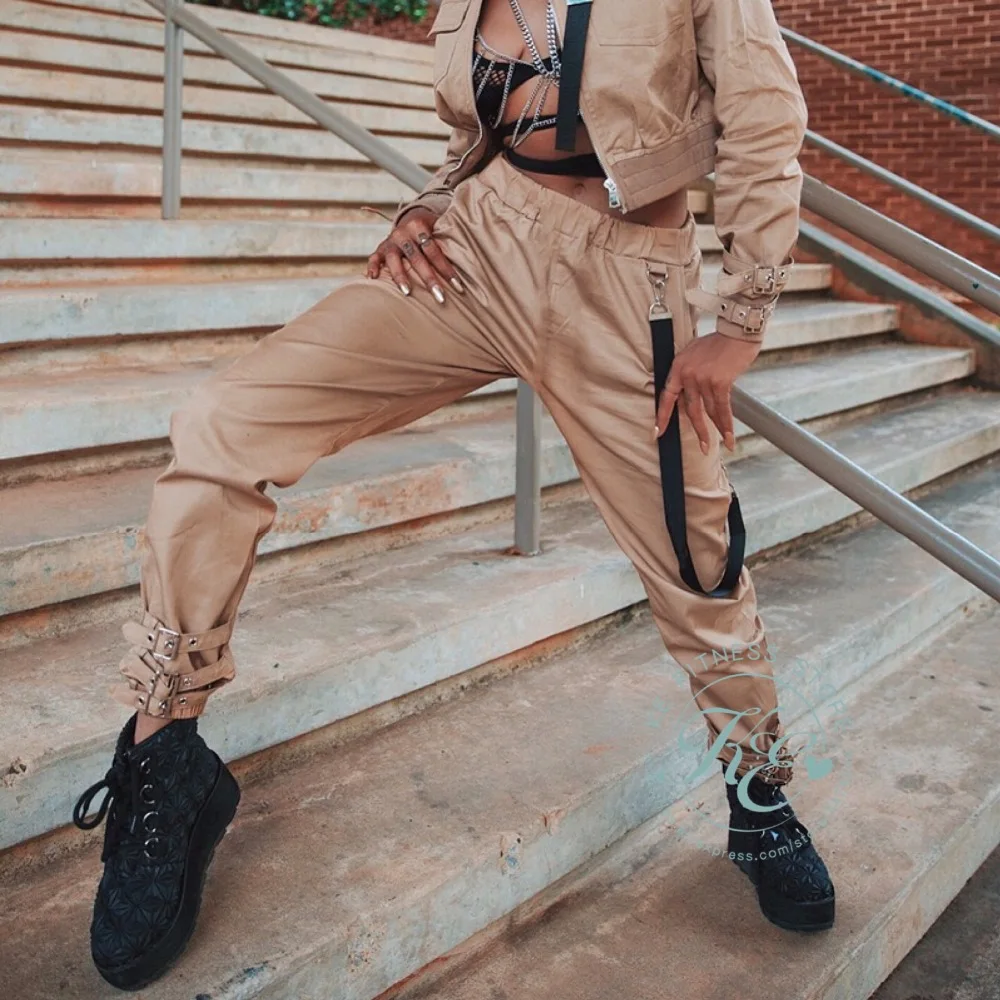 KE хипстеры stilo de calle pantalon cintura alta con hebillas Спорт femme Pantalon фитнес брюки для девочек спортивные штаны