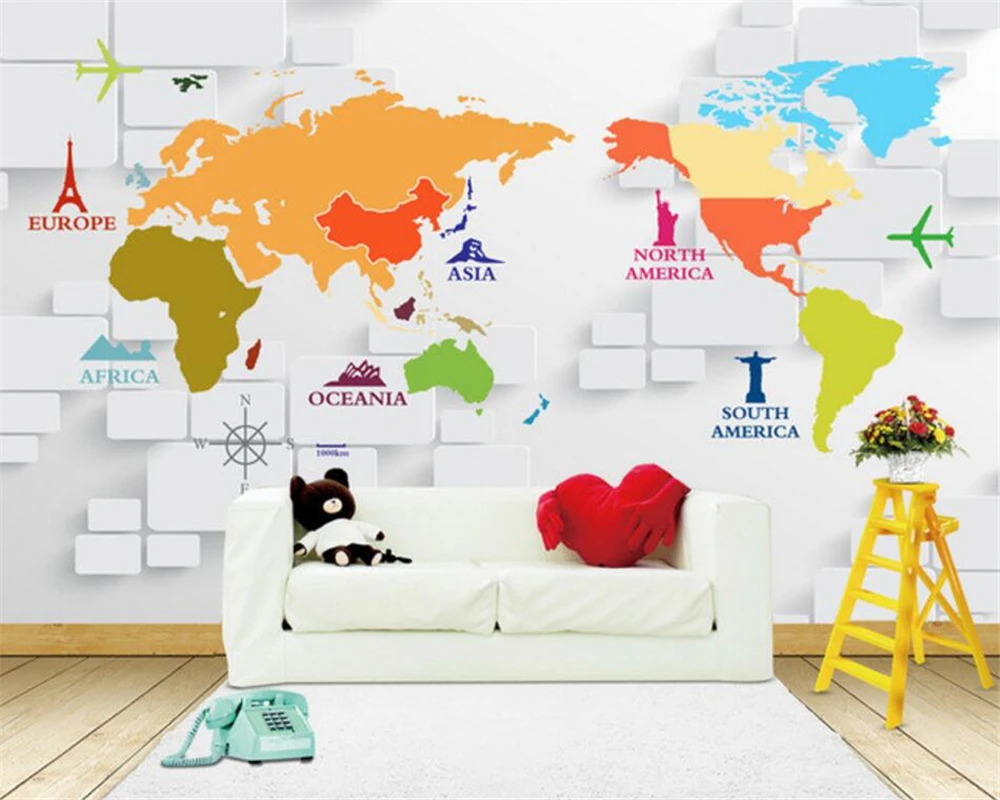 3d-фотообои Beibehang на заказ Настенные обои с изображением карты мира для кухни