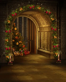 

Flower Door Christmas Party Photography Backgrounds Vinyl cloth High quality Computer printed christmas backdrop