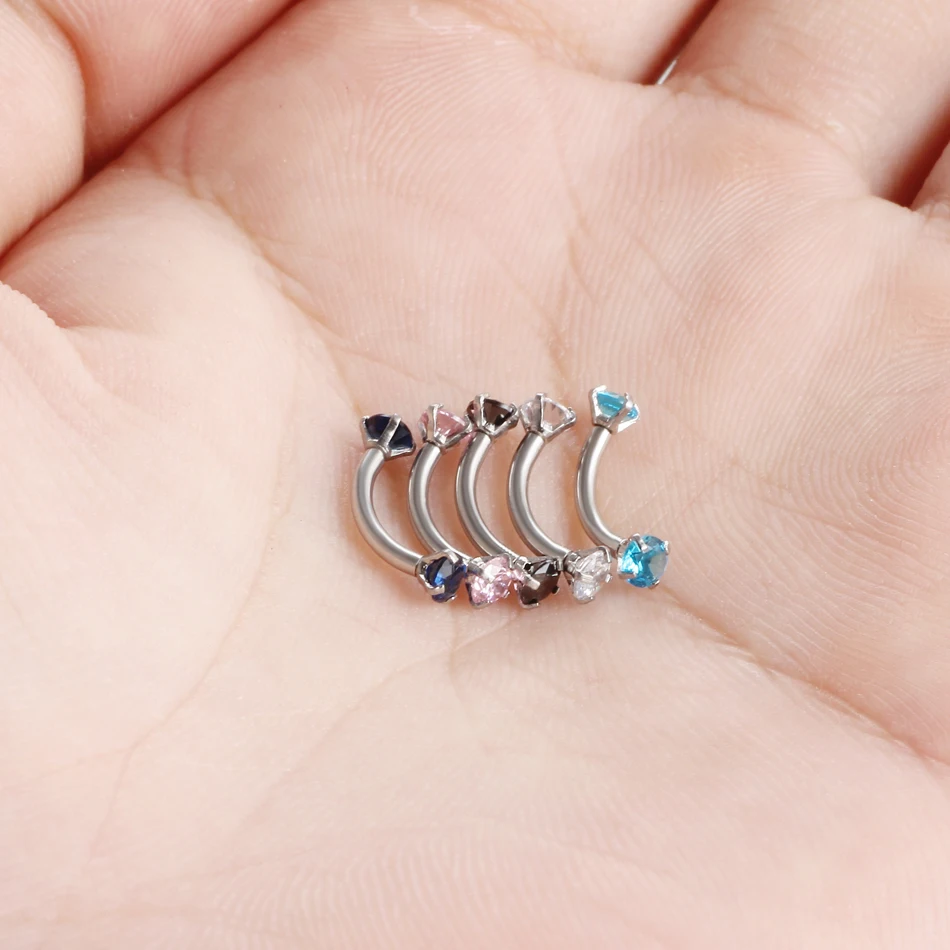 Piercing Jewelry Body Piercing Earrings Ear Piercing Jewelry Metal Jewelry Body Piercing Jewelry Body Jewelry 1PC Steel Crystal Gem Eyebrow Ring Tragus Helix Rook Earring Piercings Curved Banana Piercing Bijoux Lip Helix Rings 16G