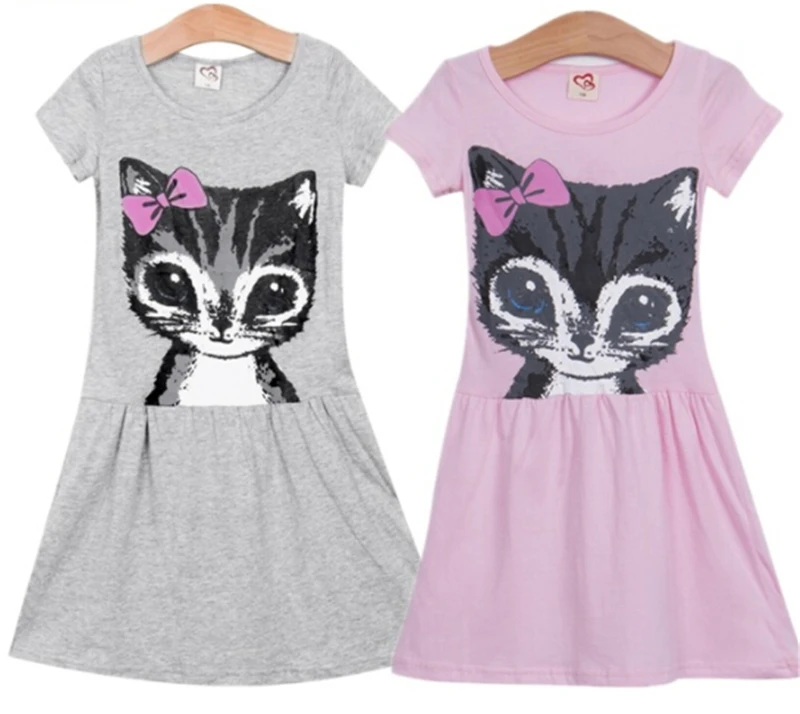 Одежда для малышей для девочек милый кот Pirnt мини платье принцессы вечерние свадьбу торжественное платье Детский сарафан Одежда