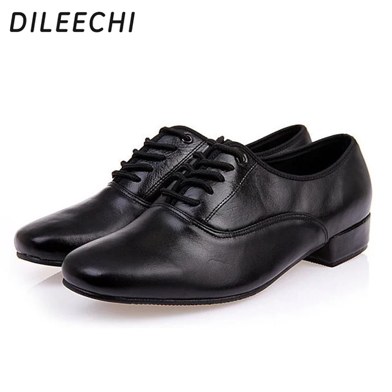 Dance Shoes Men's Modern Dance Shoes Black Genuine Leather Rubber Sole Soft Outsole Ballroom Dancing 2.2cm Low Heel