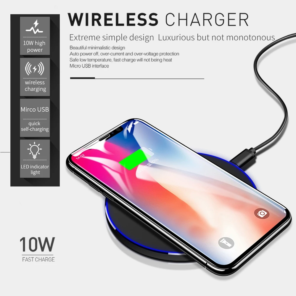 Qi Wireless Charger 10W QC 3.0 Phone Fast Charger for iPhone Samsung Xiaomi Huawei etc Wireless USB Charger Pad PK AUKEY