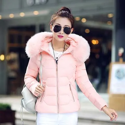 Женская зимняя куртка с капюшоном, женские пальто из искусственного меха, Женская парка, толстая подкладка с хлопковой подбивкой, пальто для девушек, женский пуховик - Цвет: pink