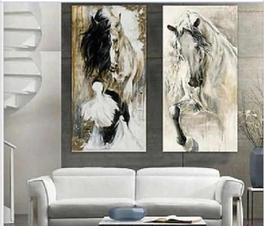 

100%hand-painted abstract oil painting horse walking elegant on canvas no framed