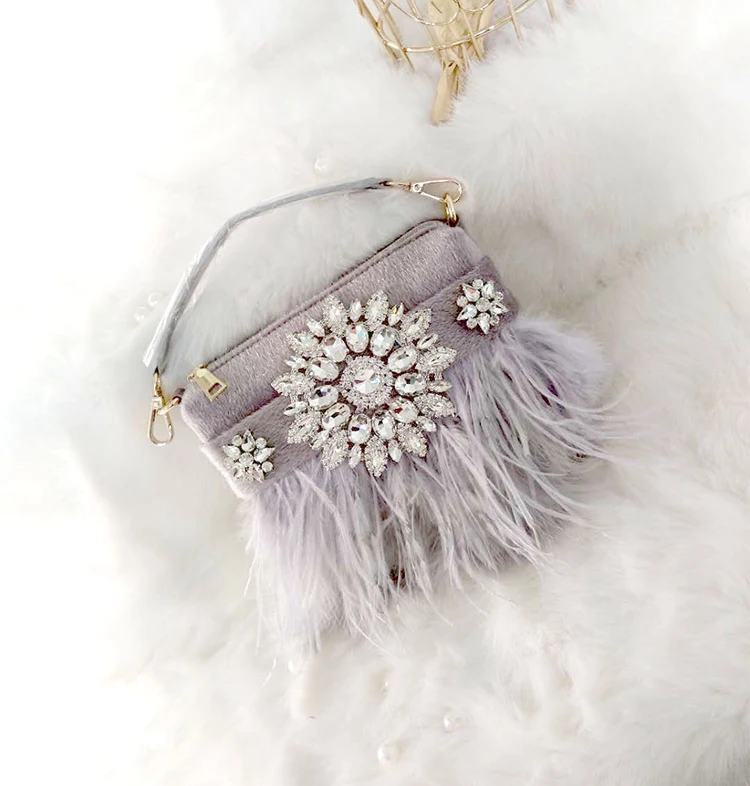 Настоящий Страус меха вечерняя сумочка; BS010 для Для женщин кисточкой алмаз сумка для вечерние Свадебные Роскошные день сцепления моды женская сумка с цепочкой кошелек