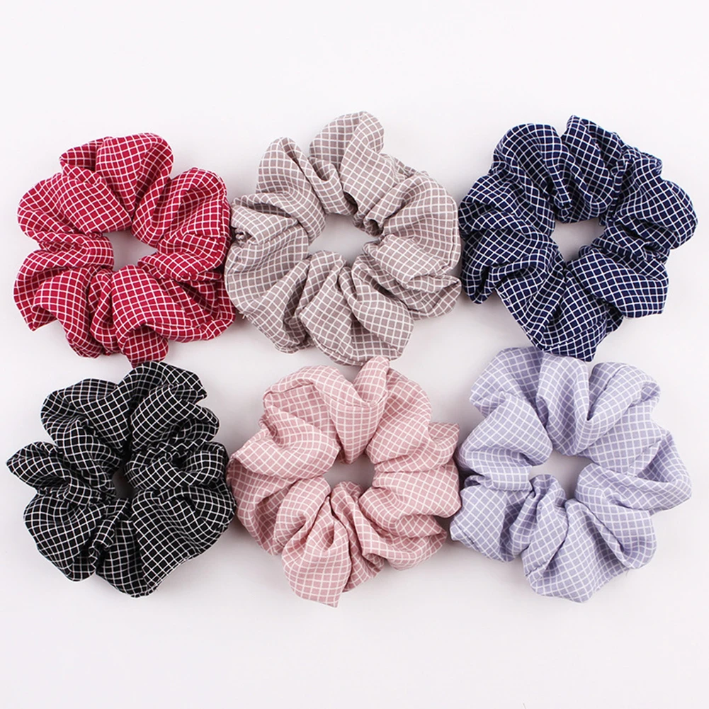 Hot Sales Korean Net Plaid Scrunchies Elastic Hair Bands Hair Rope Ties Women Girls Sweet Cute Hair Accessories Ponytail Holder