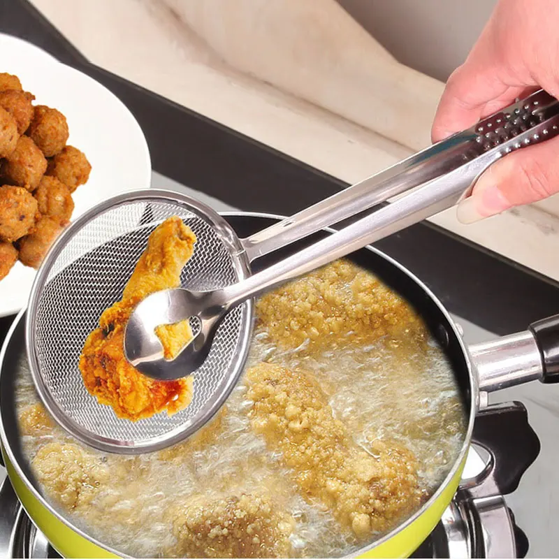 

1pc Kichen Steel Food Clip Snack Fryer Strainer Fried Tong Frying Mesh Colander Filter Oil Drainer BBQ Buffet Serving Tongs