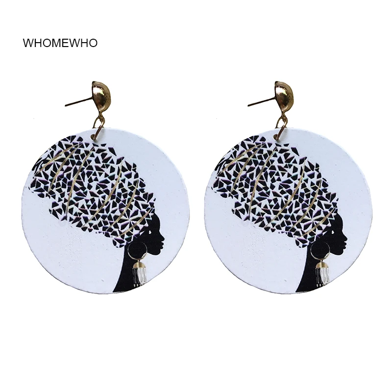 

60cm Wood African Beauty Cute Girl Black Queen Rock Africa Earrings Women Vintage Party Gold Jewelry Retro Wooden DIY Accessory