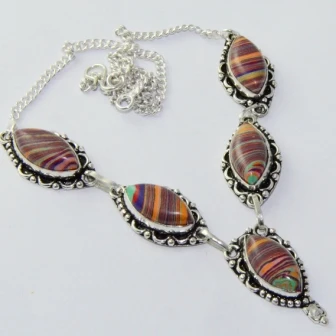 

Rainbow Calsilica Necklace Silver Overlay over Copper, 46.5 cm, N1999