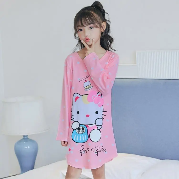 

Spring Autumn Big girls Nightgown Pajamas kids long sleeved nightdress cute cartoon child female baby sleeping dress 2-12 T