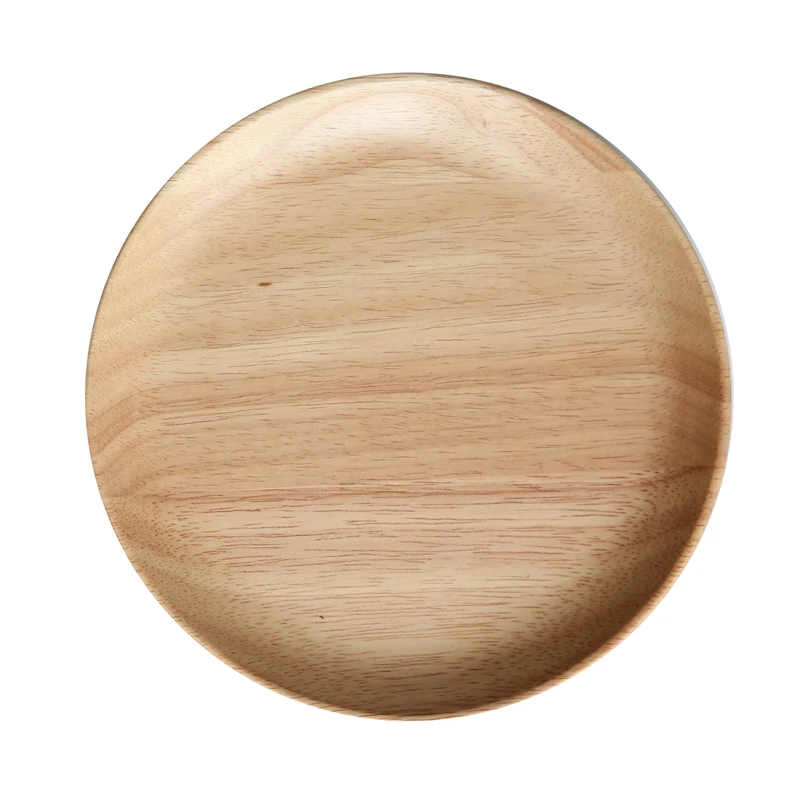 Set of 2 Round Wooden Plates 20cm Rubber Wood Dishes Cake Plate Snack Dessert Serving Tray Wooden Utensils Tableware Gift (2)
