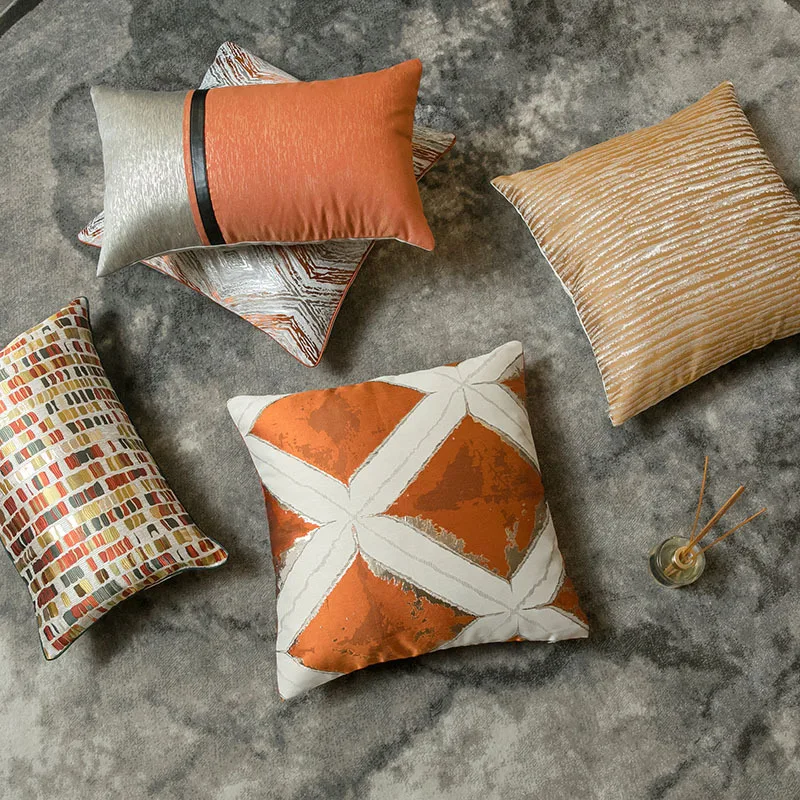 

Korean Modern Striped Pillowcase Orange Series Geometric Throw Cushion Pillow Cover Printing Cushion Pillow Case Bedroom Office