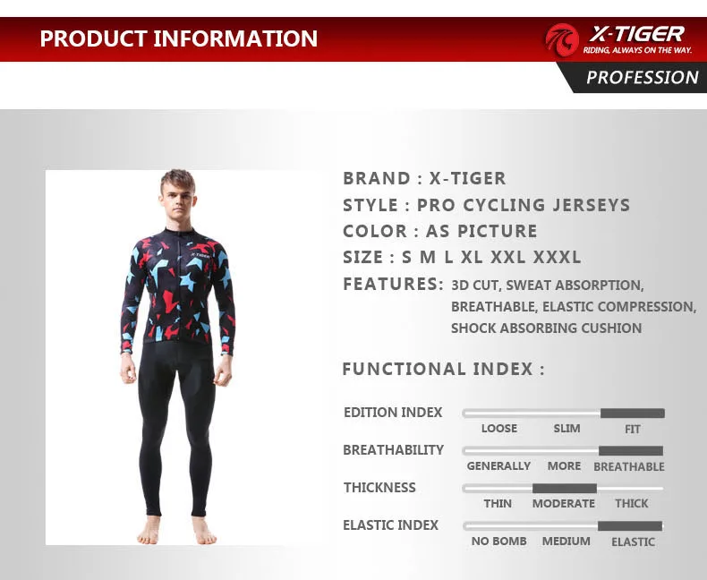 X-Tiger с длинным рукавом Pro Велоспорт Джерси Комплект Одежда для велогонок Одежда Майо Ropa Ciclismo мотобайк, велосипед, велотренажер одежда костюм