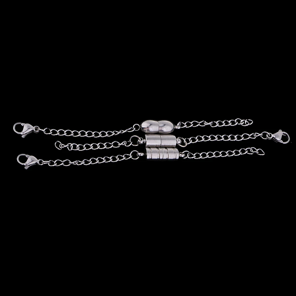 Phenovo 3 Piece Stainless Steel Magnetic Clasps With Extender Chain For DIY Necklace Bracelet Jewelry Making Accessories 
