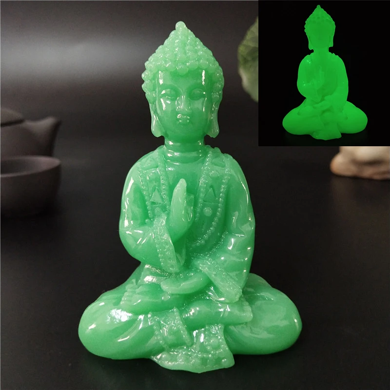 Светящиеся статуя Будды для медитации ручной работы Jade каменный орнамент тайский будда Скульптура фигурки световой дома украшения сада