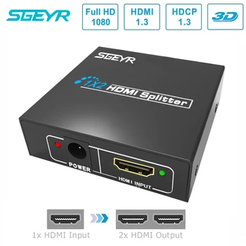

2 Port HDMI Splitter 1x2 Splitter HDMI 1.3b 1 Input 2 Output Divisor Splitter+DC5V Switcher,1920x1080/60Hz,3D for HDTV
