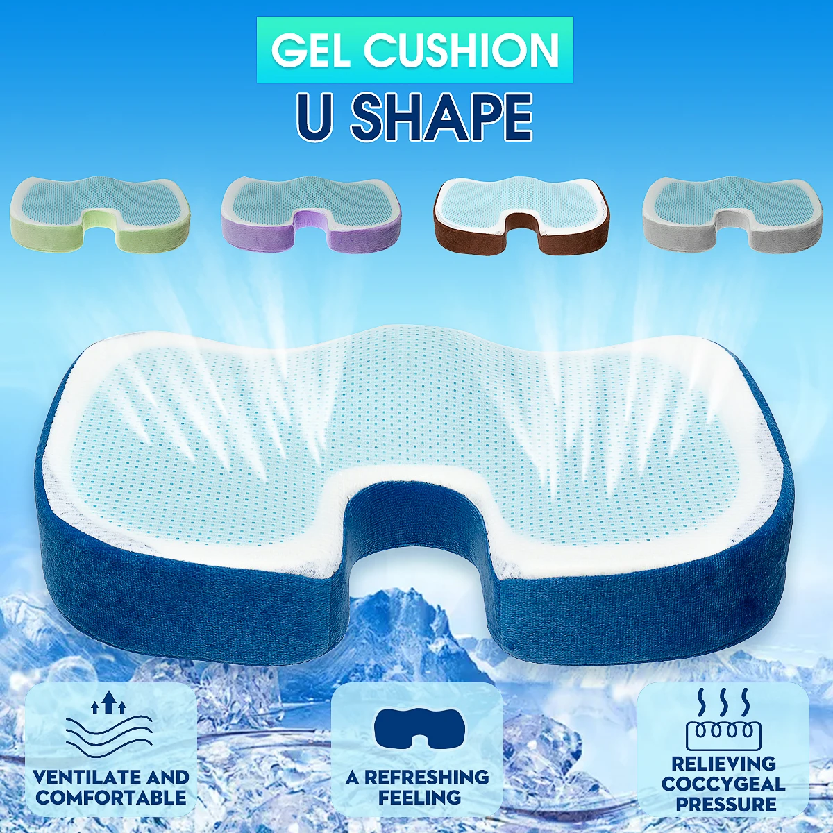 

46x36x6.5 U Shape Cool Car Seat Cushion Mat Cover Silica Gel Memory Foam Somatology Occyx Protect Summer Home Chair