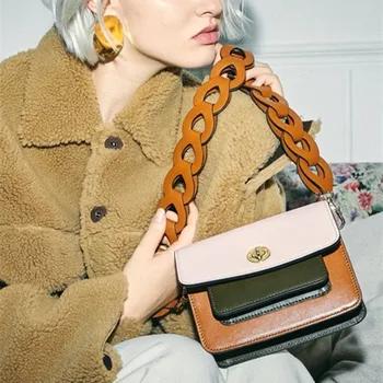 

Bag Female 2018 New Color Matching Design Square Bag Personality Wide Shoulder Strap Multi-function Shoulder Cross Body Bag