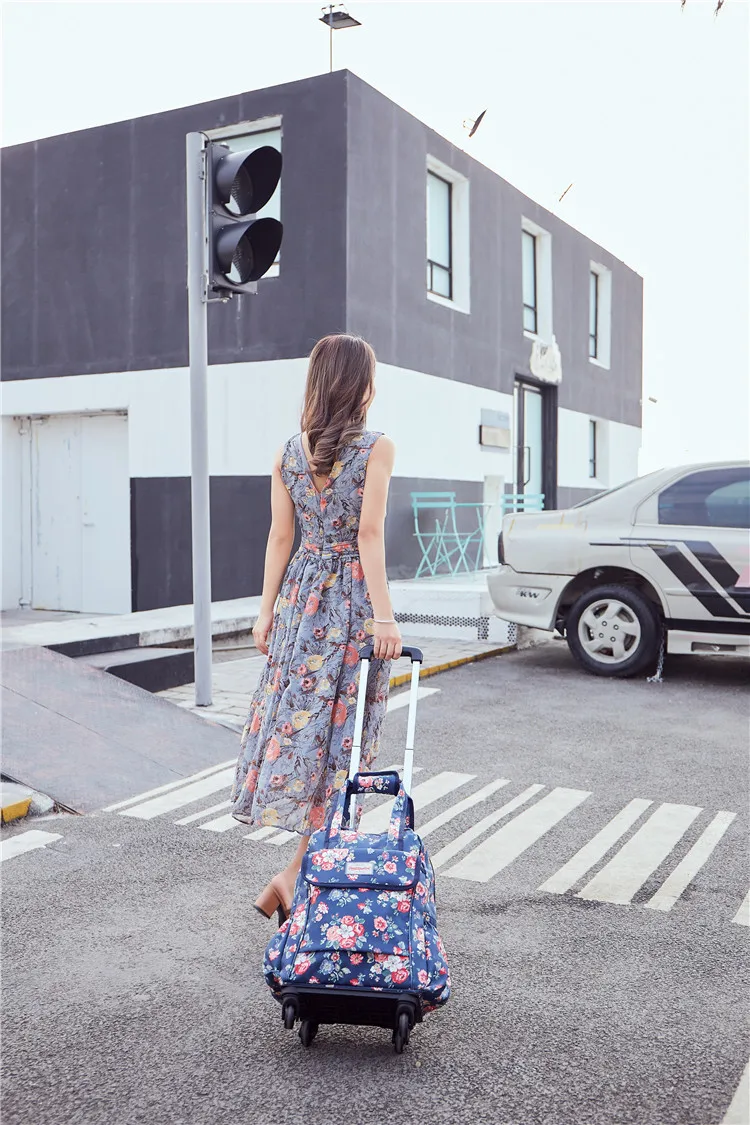 Women Travel Trolley Bags travel Backpack with wheel Rolling luggage trolley backpack waterproof Oxford Rolling Baggage Suitcase