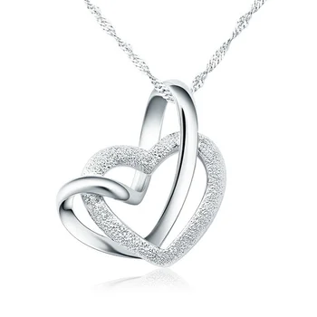 

s925 silver pendant double heart chain set Love birthday gift Necklace 2019 new standard silver