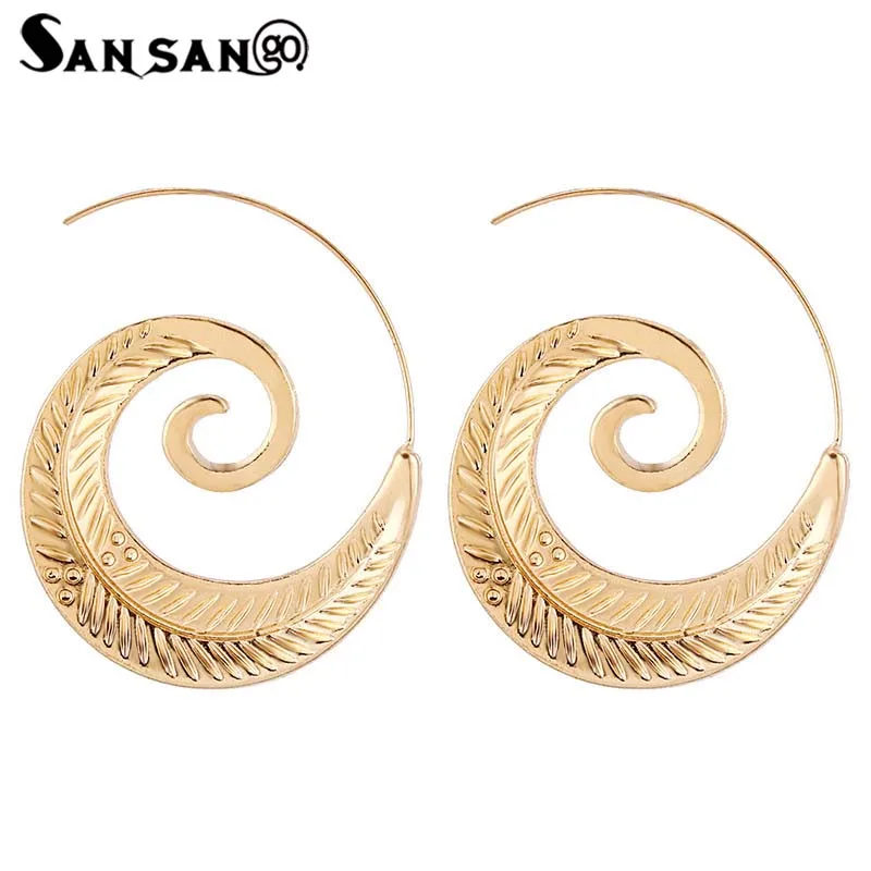 

1pair Bohemia Ethnic Personality Round Spiral Earrings Exaggerated Whirlpool Gear Earrings For Women Beach Jewelry