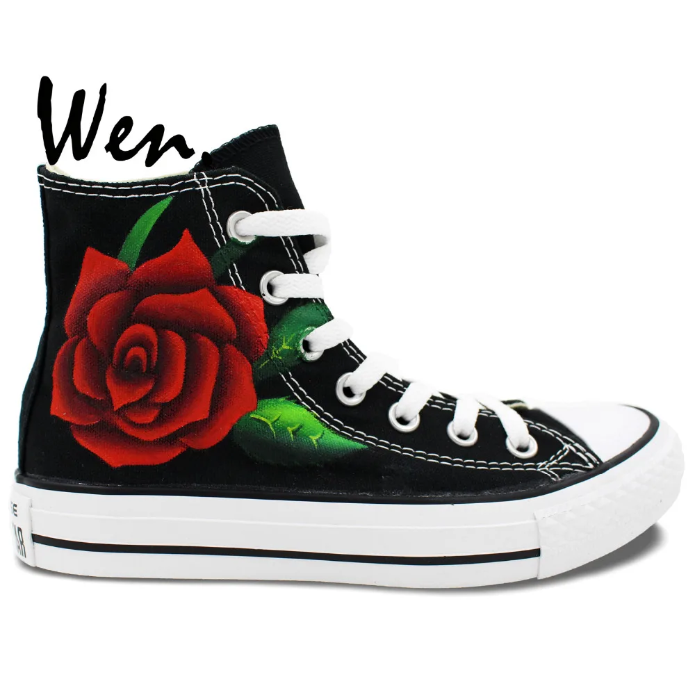 Wen Original Hand Painted Shoes Design Custom Red Rose -7283