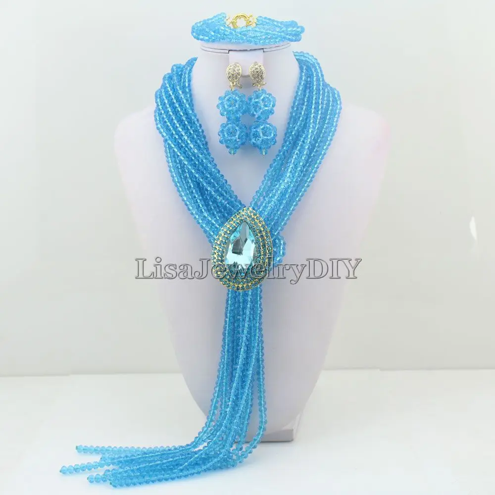 

Hot Nigeria Crystal Necklaces Bracelet Earrings African Wedding Beads Jewelry Set HD3576