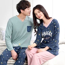 Новая осенняя и зимняя пара пижамы хлопок женский длинный рукав любит пижамы комплект модная мужская пижама