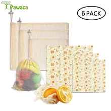 3 шт. пчелиный воск обертывание ткань+ 3 шт. Разлагаемый органический хлопок сетчатый мешок для хранения экологически чистые многоразовые пищевые наборы для сохранения свежести