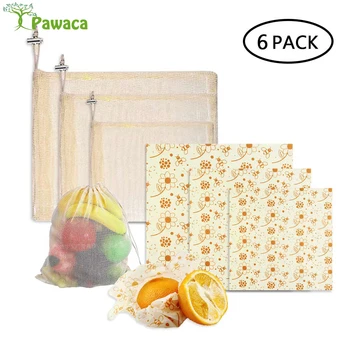 3pcs Beeswax Wrap Cloth + 3Pcs Degradable Organic Cotton Mesh Storage Bag Eco Friendly Reusable Food Fresh Keeping Sets 1